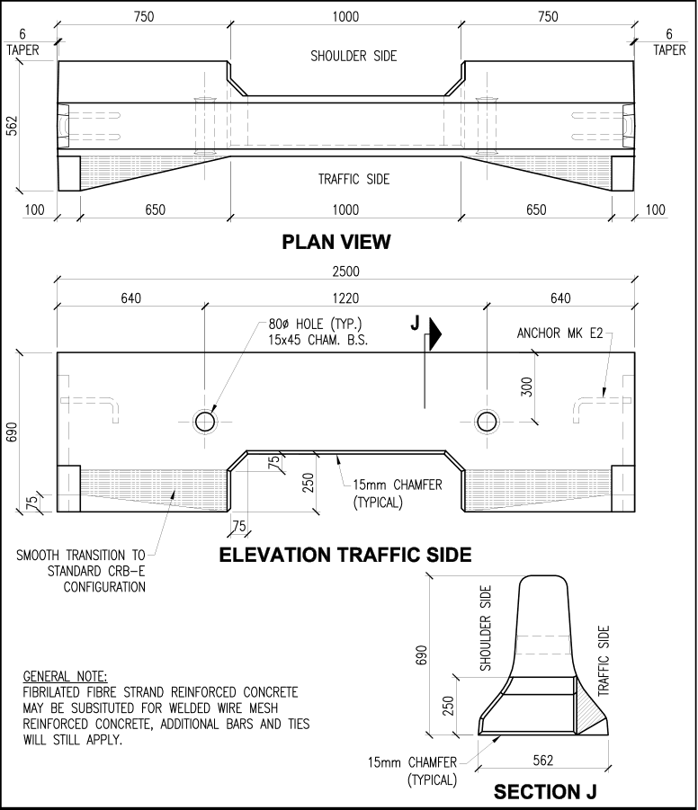 690-CDB-E precast concrete barrier schematic