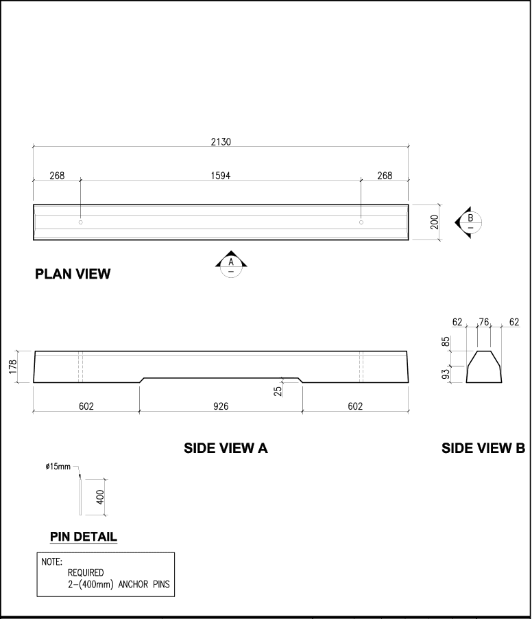 7-Foot Standard precast concrete curb schematic