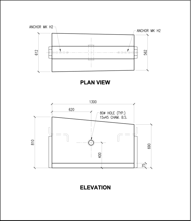 810 to 690 CTB-2H precast concrete barrier schematic