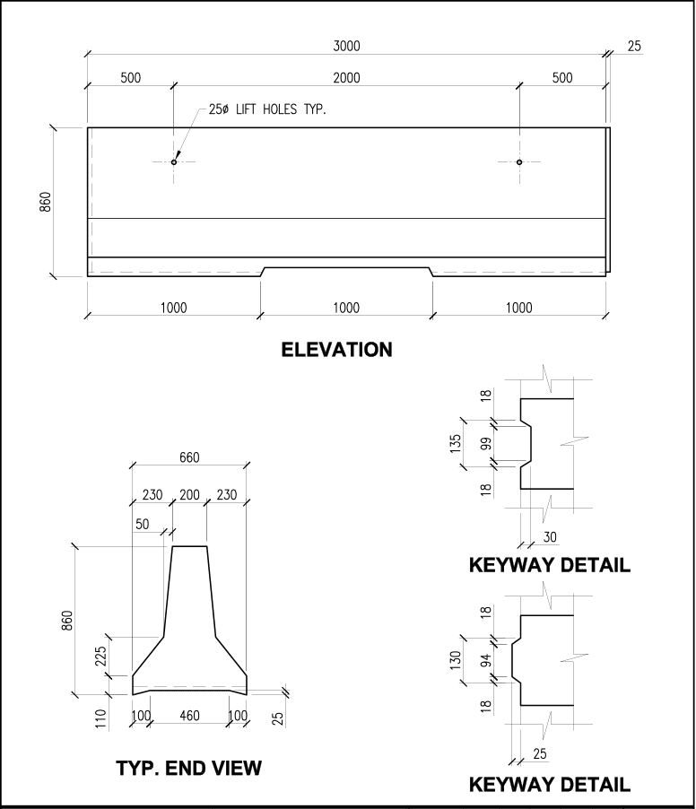 850 city precast concrete barrier schematic