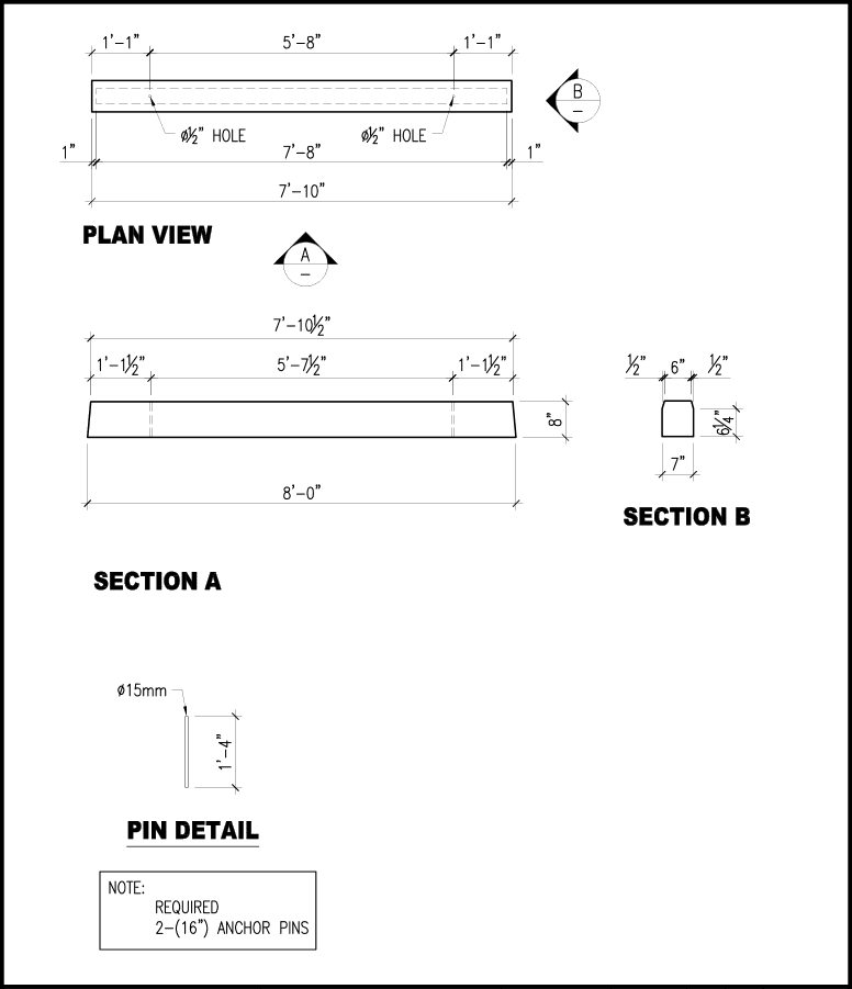 8-foot precast concrete curb schematic