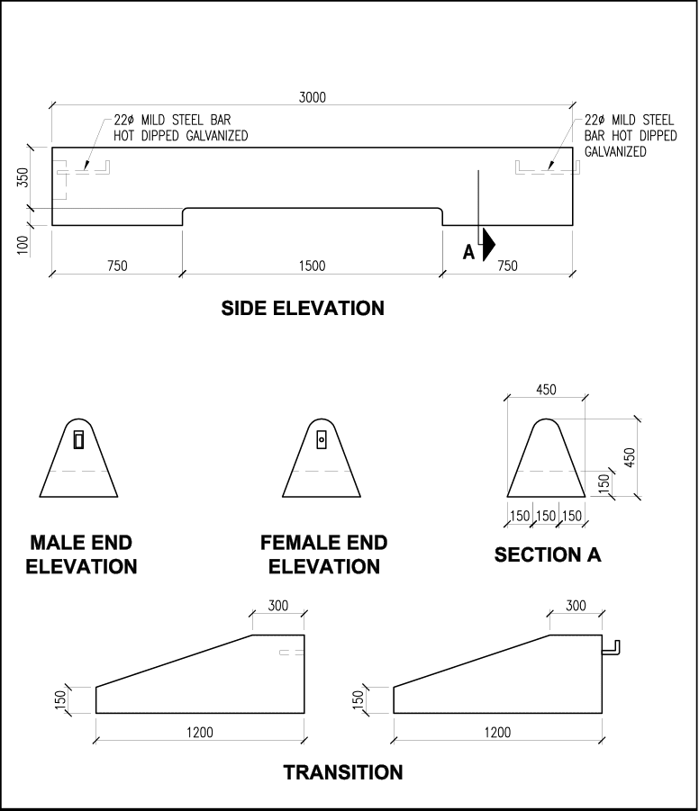 type A mini precast concrete barrier schematic